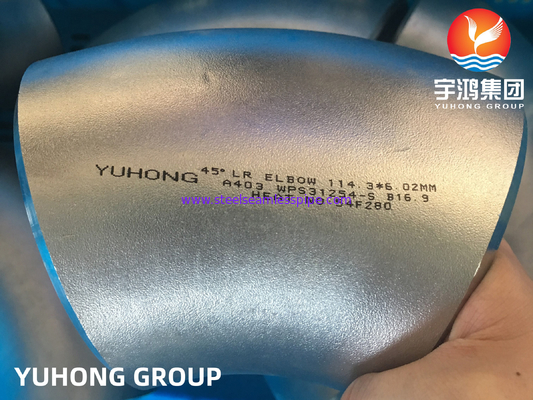 ASTM локоть нержавеющей стали WPS31254/254SMO A403 двухшпиндельный локоть LR 45 градусов