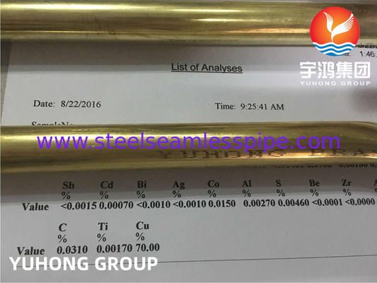ASTM B111 / ASME SB111 C44300 Медная никелевая трубка без швов для применения в системе охлаждения конденсатора