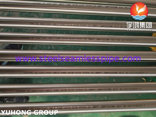 АСТМ A270 TP304 Нержавеющая сталь Яркая отжигаемая бесшовная санитарная трубка для пищевой промышленности