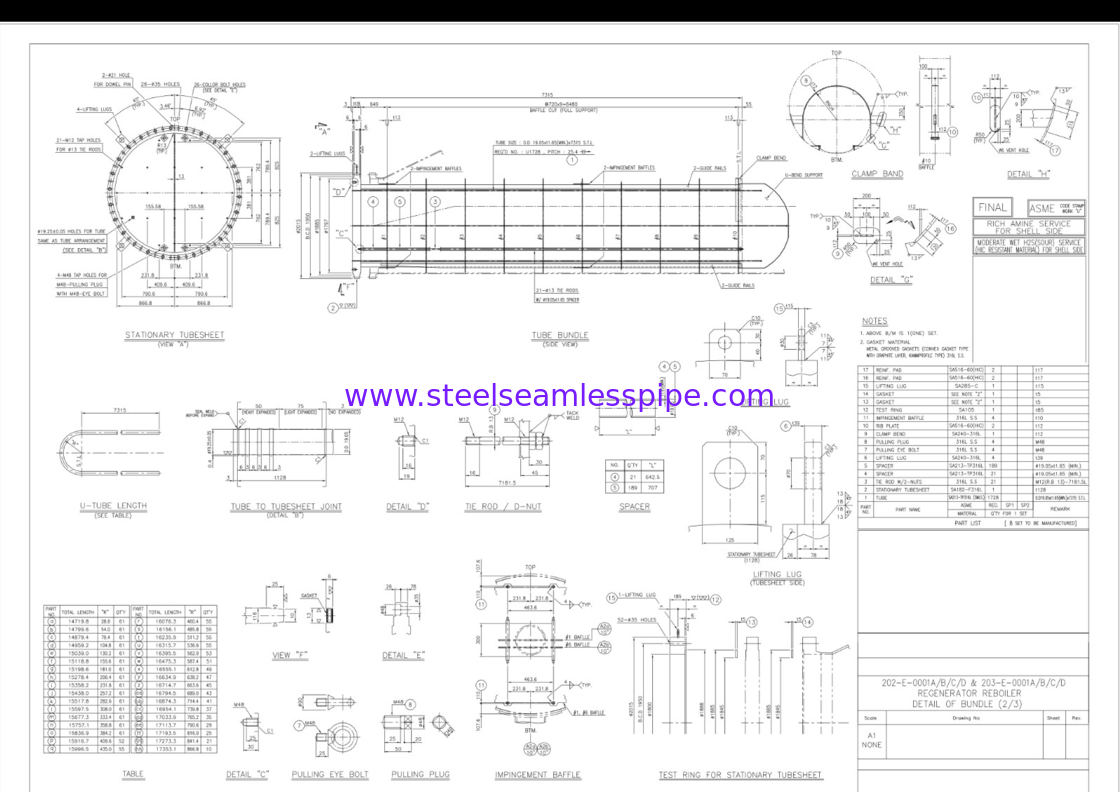 Нержавеющая сталь Бесшовный U Bend Tube SA213 TP316L Тюбный пакет для регенератора Reboiler нефтеперерабатывающей фабрики